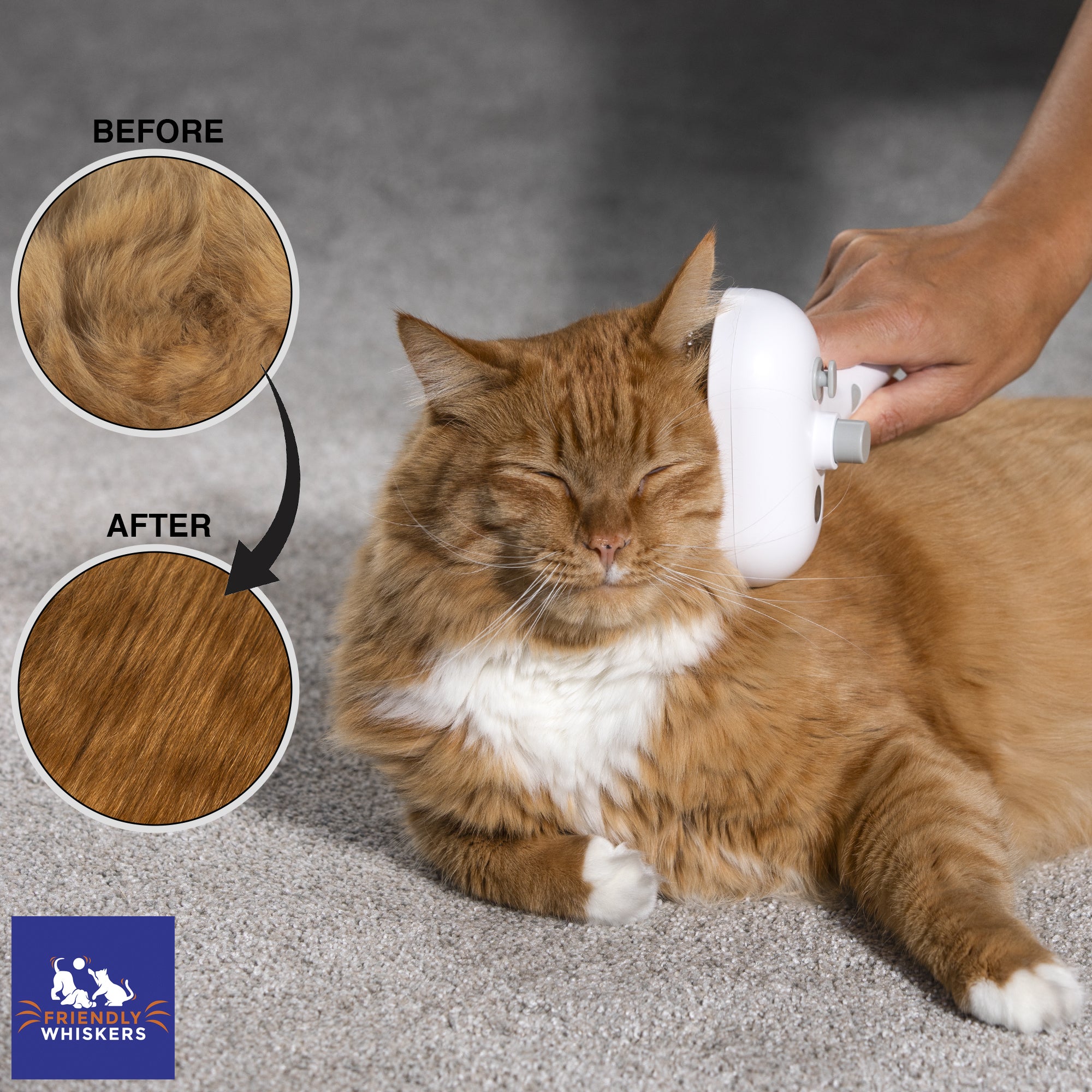 Friendly Whiskers Cat Steam Brush, & Dog Brush for Shedding. Use on Long & Short Haired Pets. Cat Brush Making Grooming Simple And Easy.